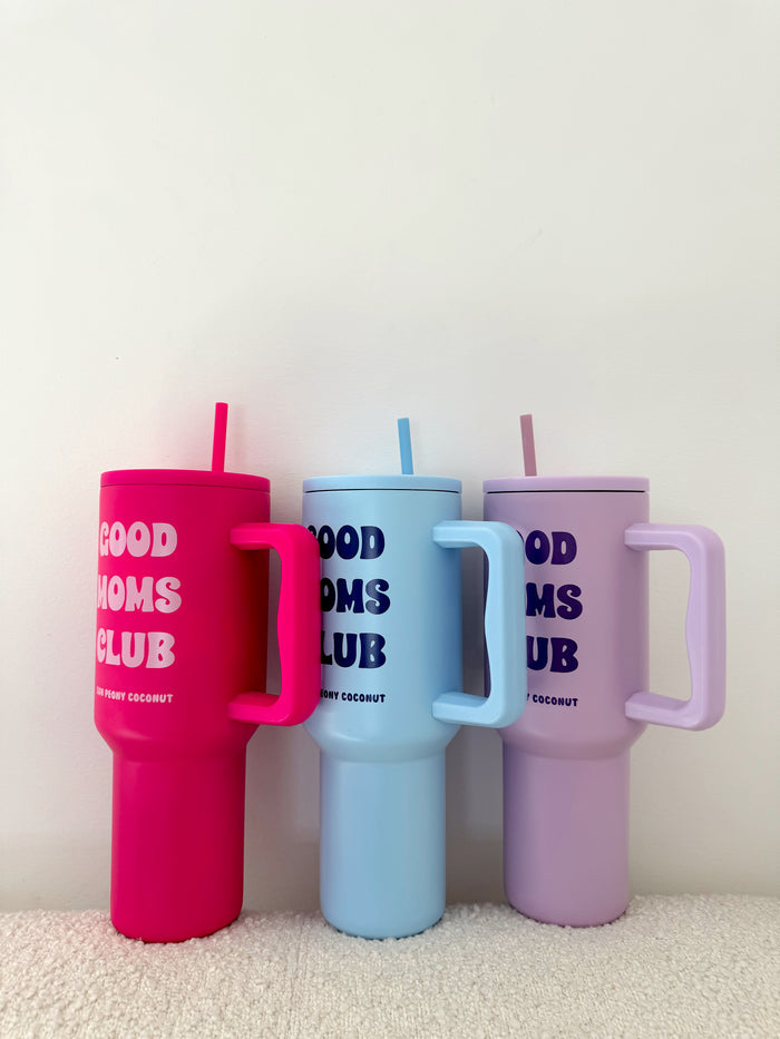 Good Moms Club 40oz Tumbler with Handle and Straw Lid - Sun Peony Coconut