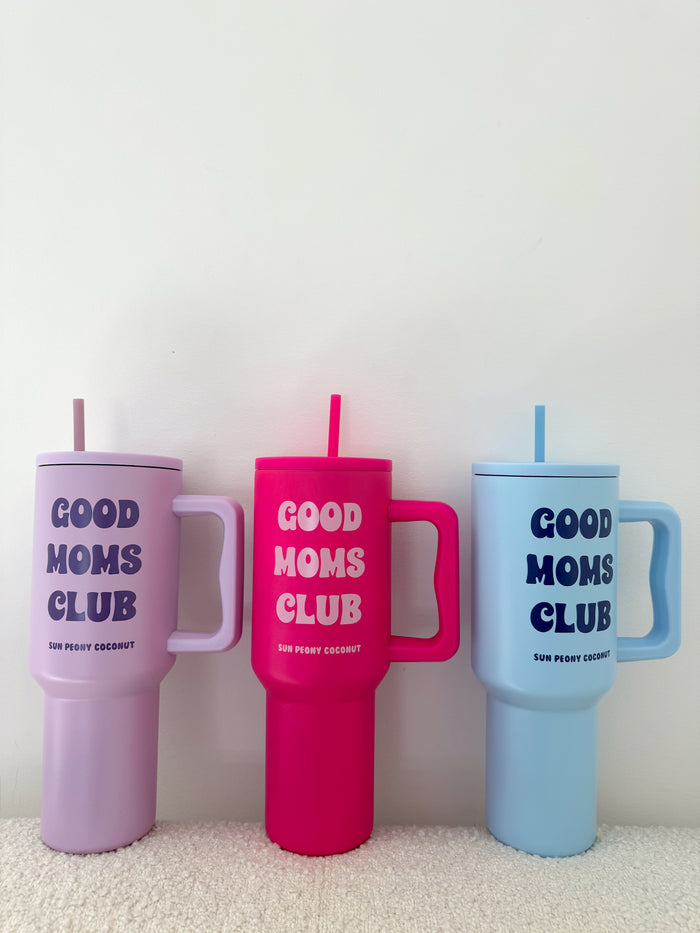 Good Moms Club 40oz Tumbler with Handle and Straw Lid - Sun Peony Coconut