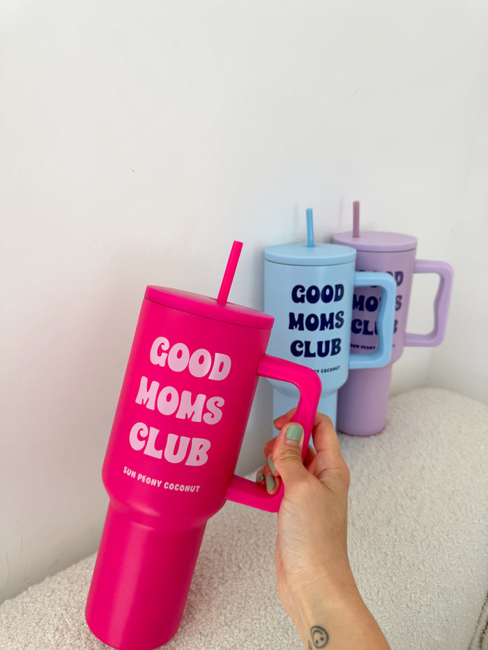Good Moms Club 40oz Tumbler with Handle and Straw Lid - Sun Peony Coconut