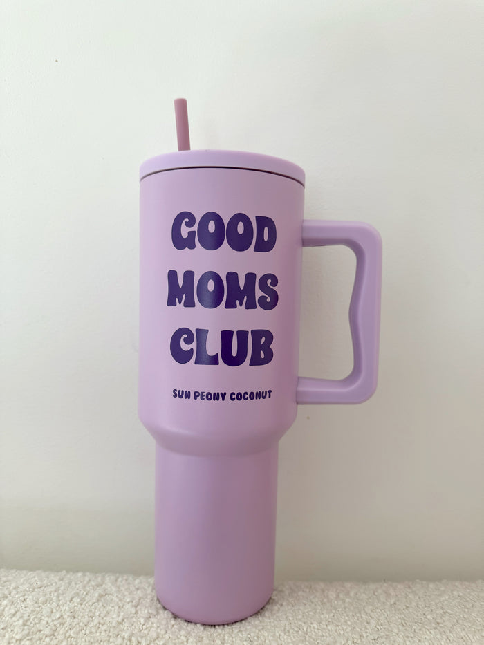Good Moms Club 40oz Tumbler with Handle and Straw Lid - Sun Peony Coconut