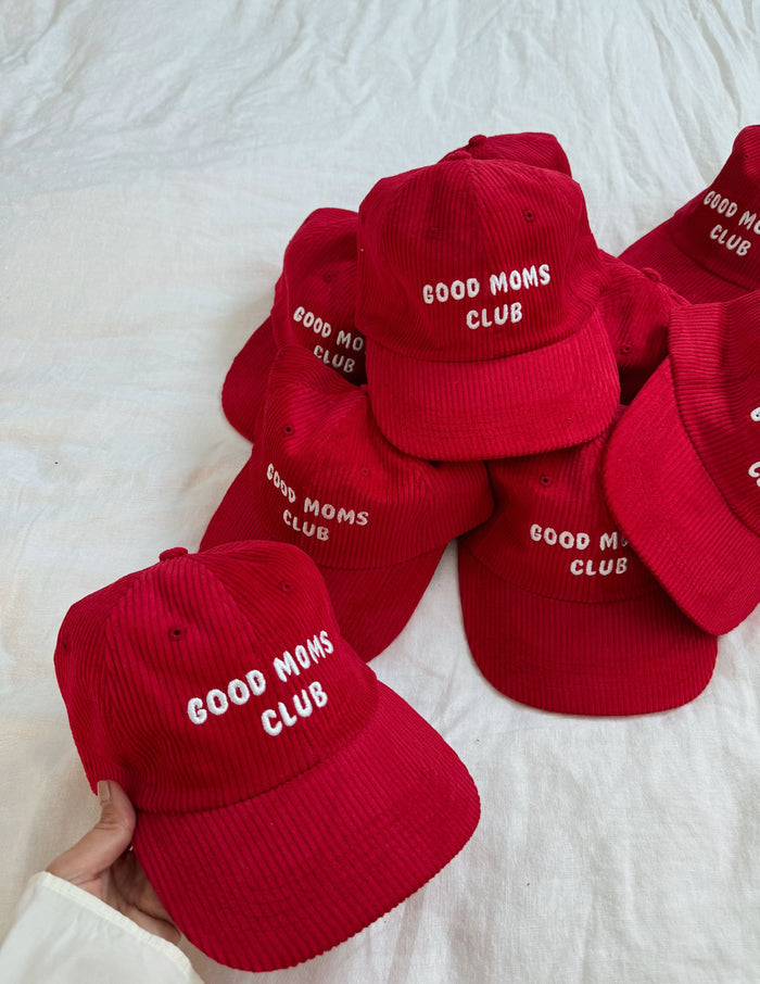 Good Moms Club Corduroy Cherry Baseball Hat - Sun Peony Coconut
