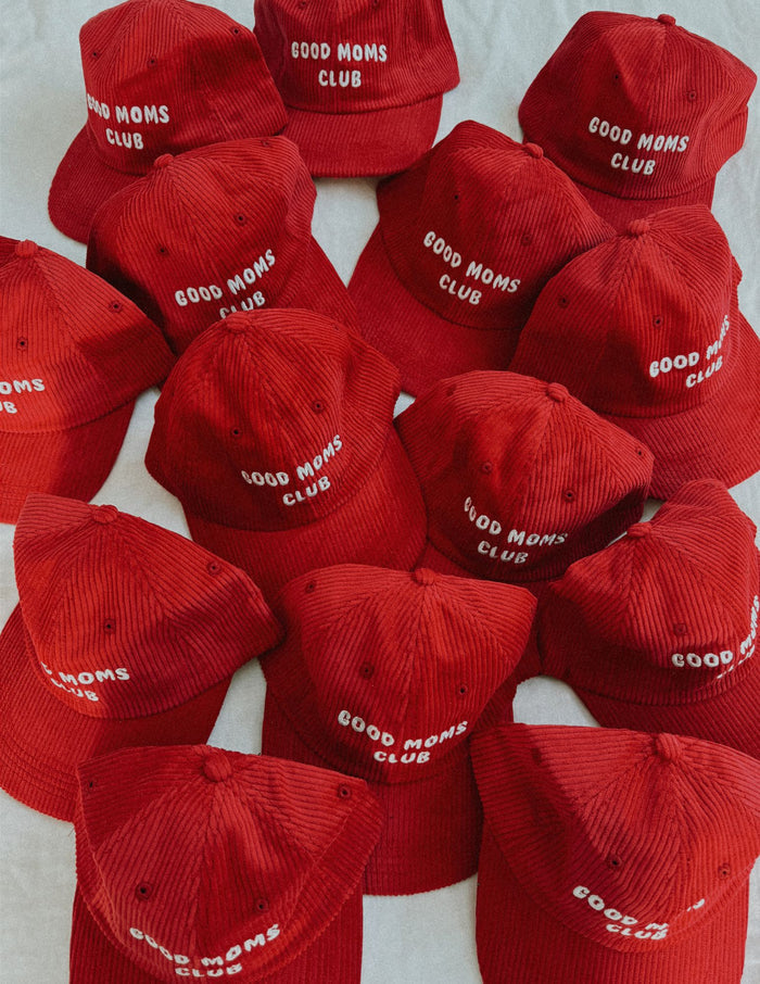 Good Moms Club Corduroy Cherry Baseball Hat - Sun Peony Coconut