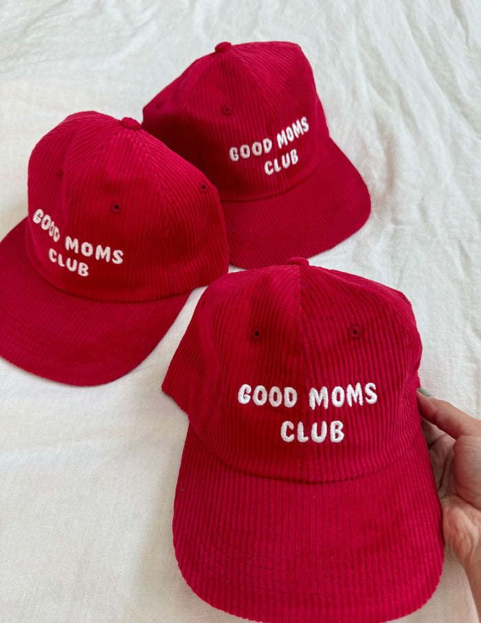 Good Moms Club Corduroy Cherry Baseball Hat - Sun Peony Coconut