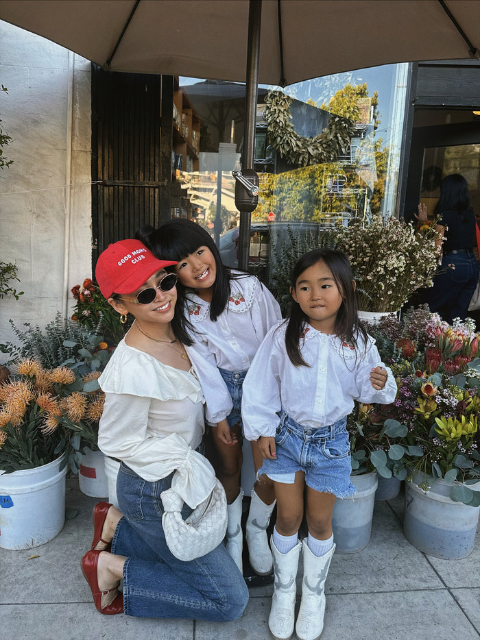 Good Moms Club Corduroy Cherry Baseball Hat - Sun Peony Coconut