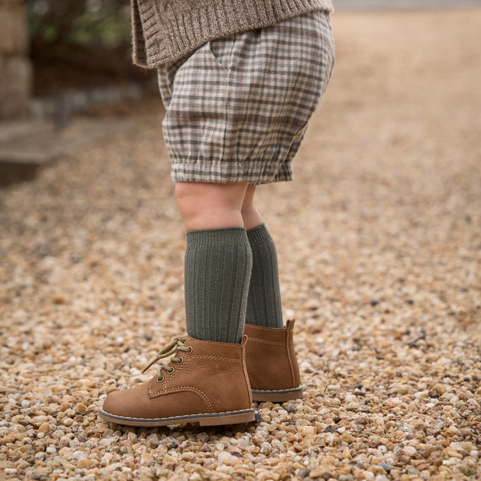 Green & Taupe Knee-High Non Slip Baby Socks 2 pk