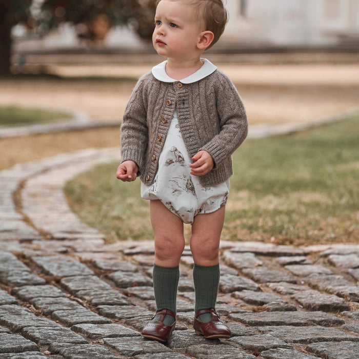 Green & Taupe Knee-High Non Slip Baby Socks 2 pk