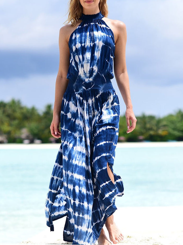 Halter Sleeveless Tie-dye Casual Maxi Dress