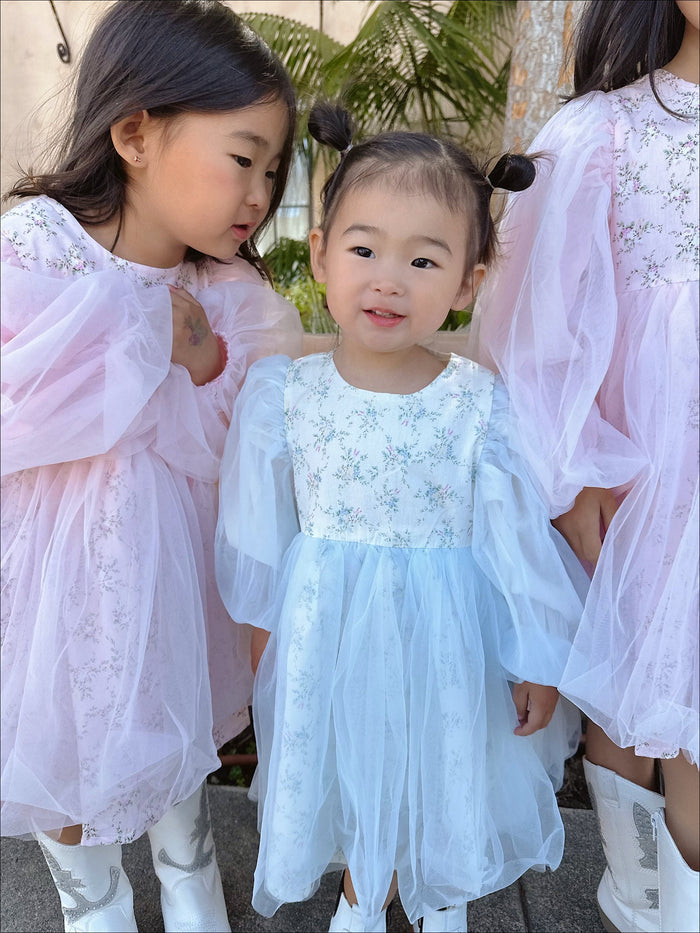 Hannah Floral Girlie Dress Blue - Sun Peony Coconut