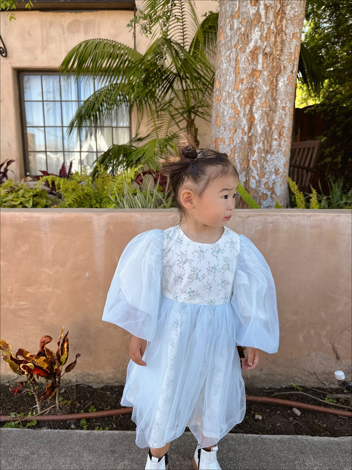 Hannah Floral Girlie Dress Blue - Sun Peony Coconut