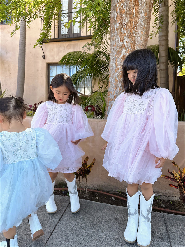 Hannah Floral Girlie Dress Blue - Sun Peony Coconut