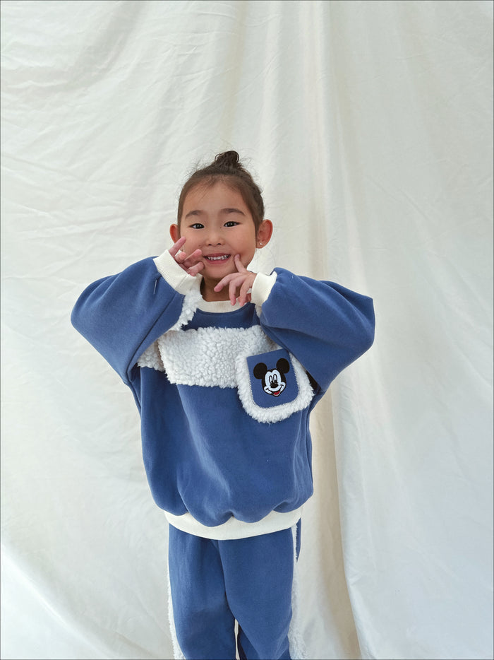 Happy Place Sherpa Crewneck + Sweatpants Blue - Sun Peony Coconut