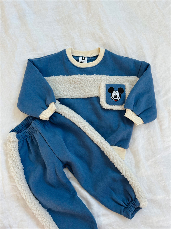Happy Place Sherpa Crewneck + Sweatpants Blue - Sun Peony Coconut