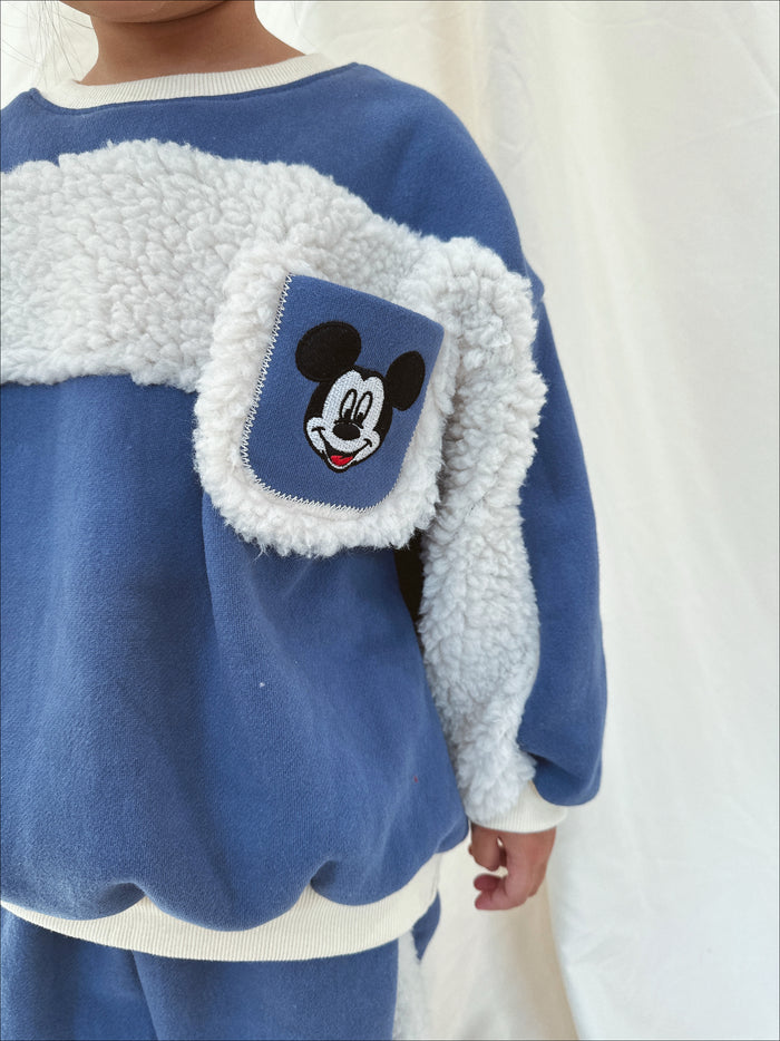 Happy Place Sherpa Crewneck + Sweatpants Blue - Sun Peony Coconut