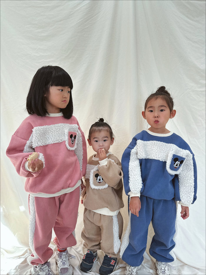 Happy Place Sherpa Crewneck + Sweatpants Blue - Sun Peony Coconut