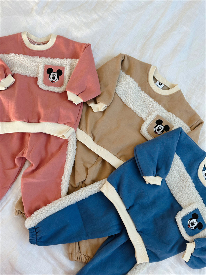 Happy Place Sherpa Crewneck + Sweatpants Blue - Sun Peony Coconut