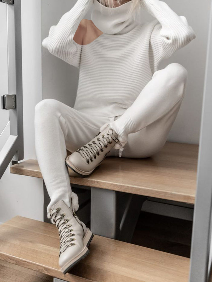 High Neck Strapless Slim Tops Trousers Knit Suit