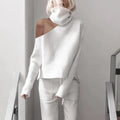 High Neck Strapless Slim Tops Trousers Knit Suit