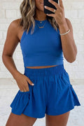 High-Waisted Shorts Set with Functional Pockets
