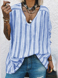 Holiday Casual V-neck Striped T-shirt