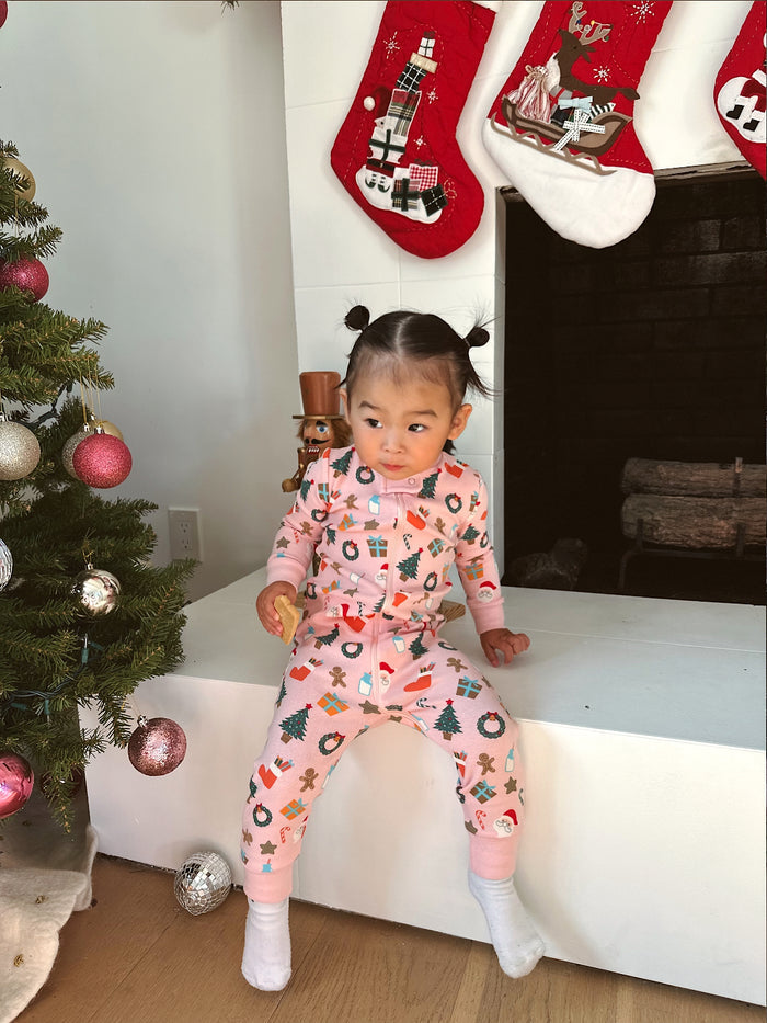 Holiday PJ Baby Girl Onesie - Sun Peony Coconut
