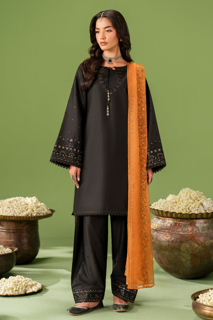NAQSHI Isma black ready-to-wear outfit with lawn straight shirt, cambric shalwar, and crinkle dupatta