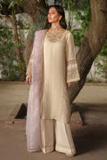 NAQSHI Kai front view: off‑white viscose Masoori shirt with adda embroidery at neckline & sleeves