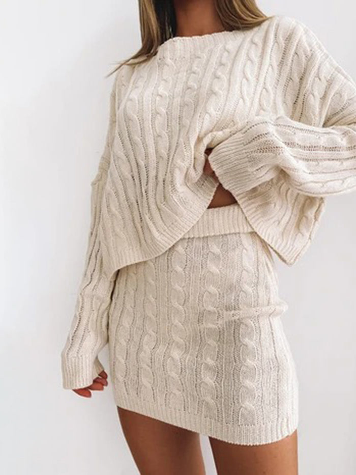 Knit Jumper Tops Slim Short Skirt Two-Piece Set