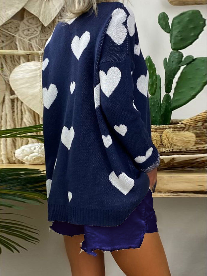 Knitted Printed V-Neck Loose Suit
