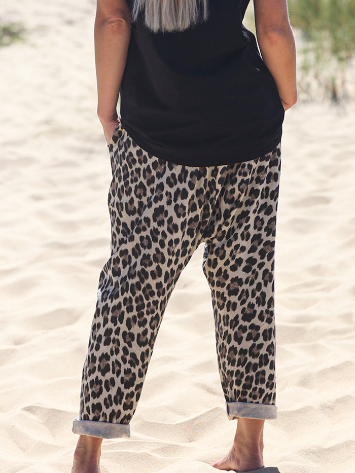 Leopard Print Casual Short Sleeve Suit