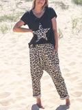 Leopard Print Casual Short Sleeve Suit