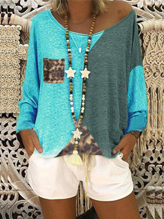Leopard Print Pocket Set With Round Neck Panel