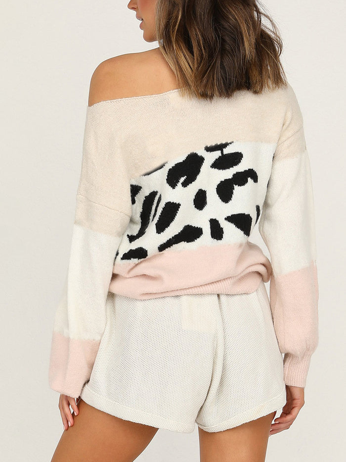 Leopard Stitching Contrast Suit