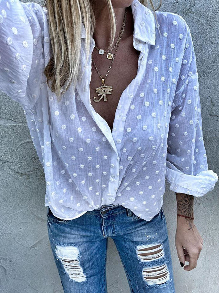 Long Sleeve Loose Casual Thin Tops Buttons T-Shirts