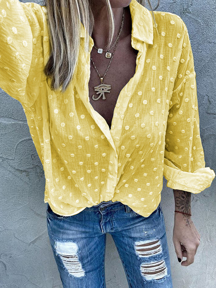 Long Sleeve Loose Casual Thin Tops Buttons T-Shirts