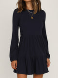 Long Sleeve Solid Color High Waist Casual Mini Dress