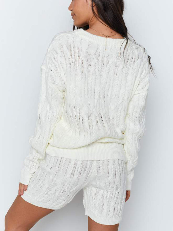 Long Sleeve Sweater Casual Shorts Knit Set