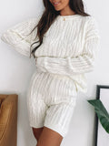 Long Sleeve Sweater Casual Shorts Knit Set