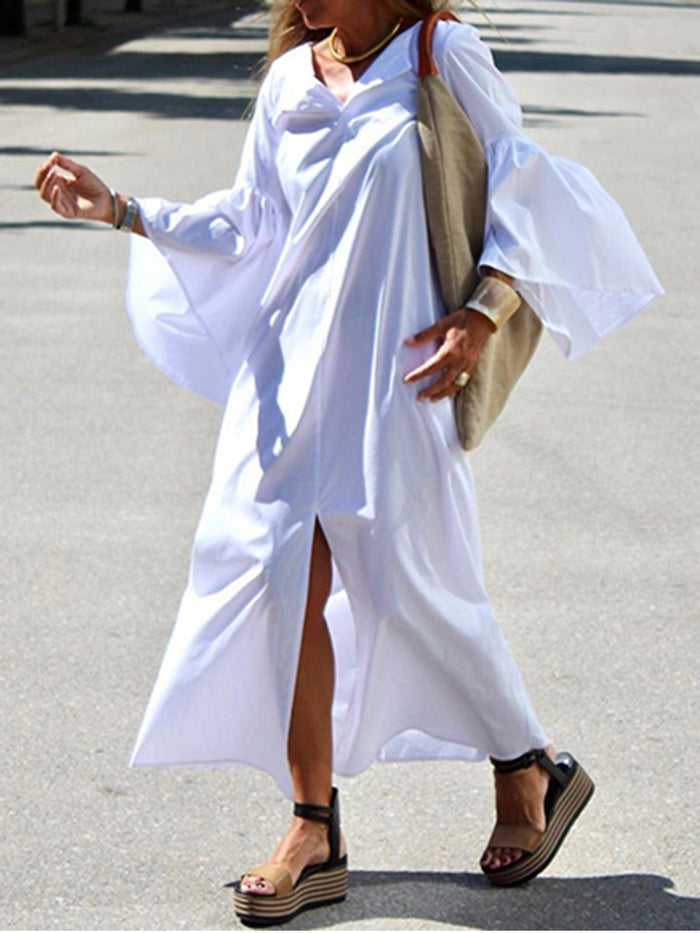 Loose Casual V-Neck Large Cuff Dress