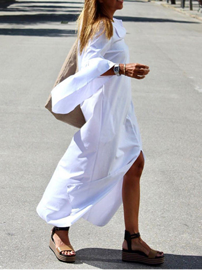 Loose Casual V-Neck Large Cuff Dress