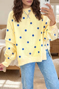 Loose-fit Long Sleeve Round Neck Polka Dot Tunic Sweatshirt