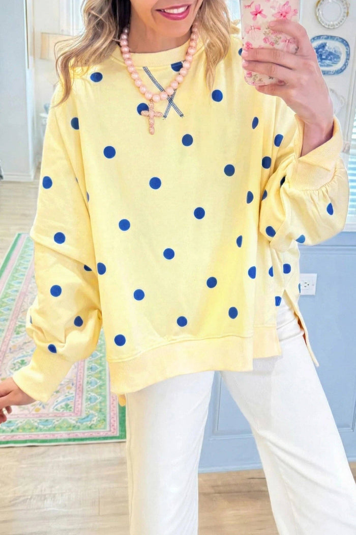 Loose-fit Long Sleeve Round Neck Polka Dot Tunic Sweatshirt