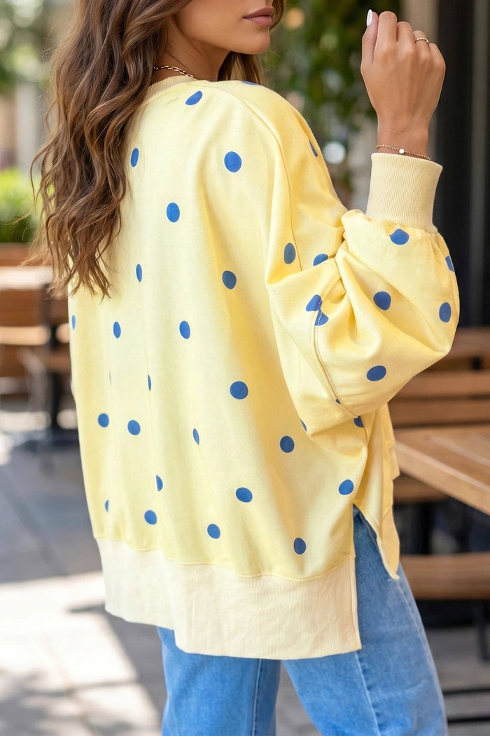 Loose-fit Long Sleeve Round Neck Polka Dot Tunic Sweatshirt