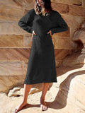 Loose Open Back Long Sleeves Knitted Casual Dress