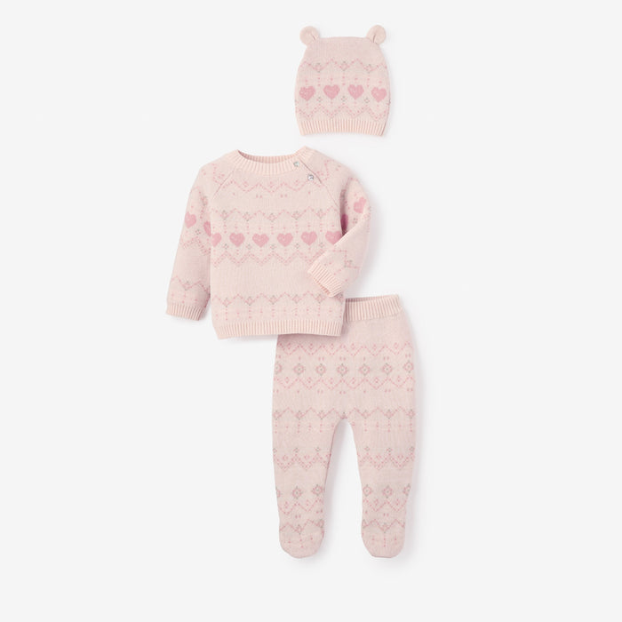 Love Fairisle Sweater, Footed Pant + Hat Set 3pc