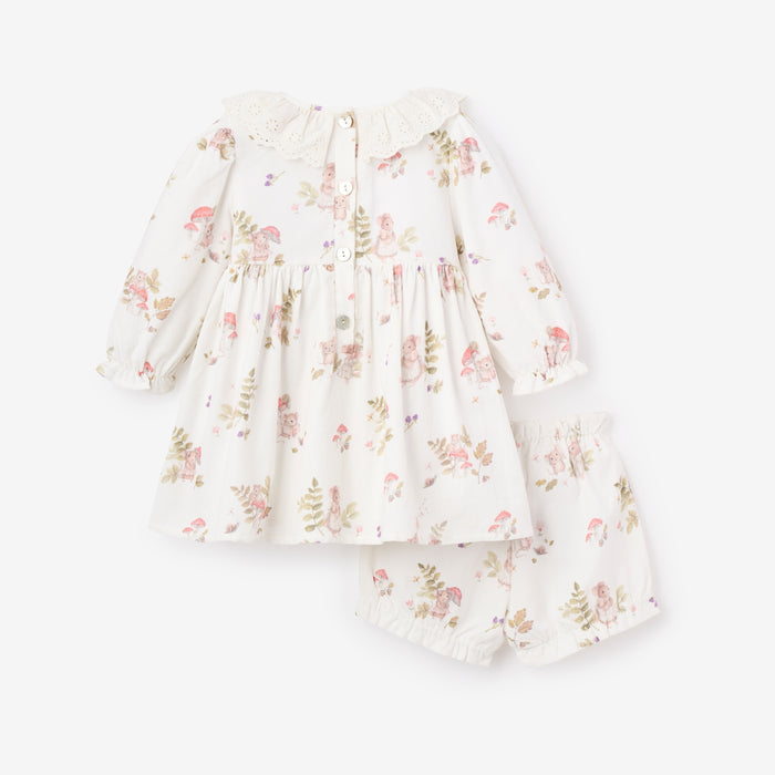 Magical Mouse Print Mini Cord Lace Collar Dress + Bloomer Set
