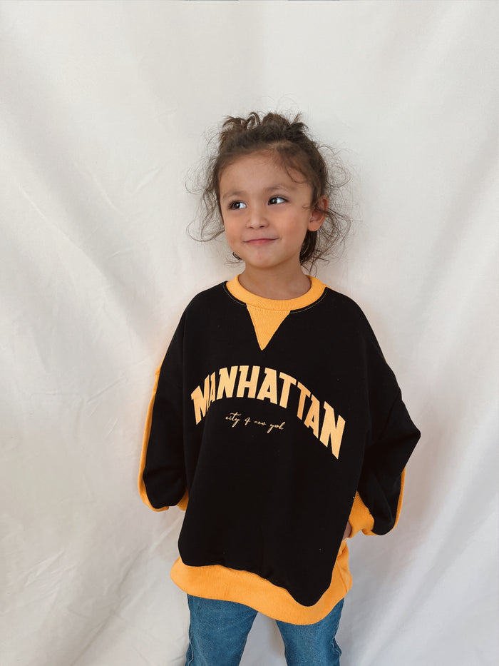 Manhattan NY sweatshirt (Black x Mustard) - Sun Peony Coconut