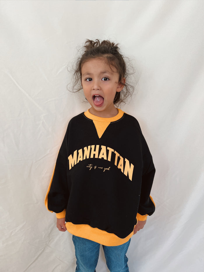Manhattan NY sweatshirt (Black x Mustard) - Sun Peony Coconut