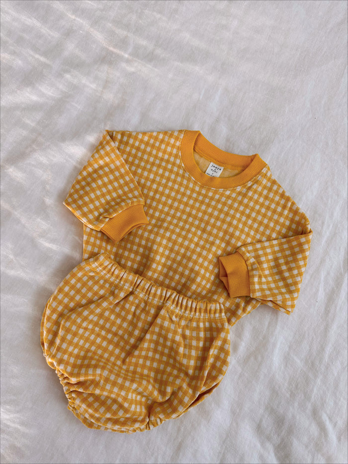 Margaret Gingham Top + Bloomer Set Yellow - Sun Peony Coconut