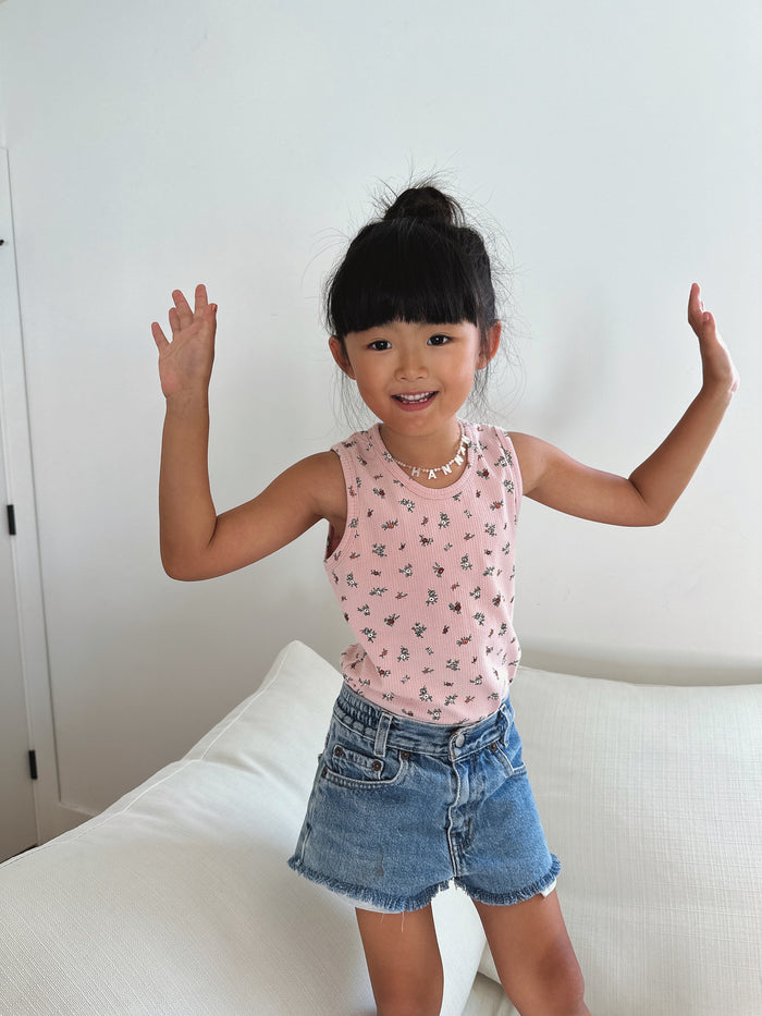 Marta Floral Ribbed Tank Top Pink - Sun Peony Coconut