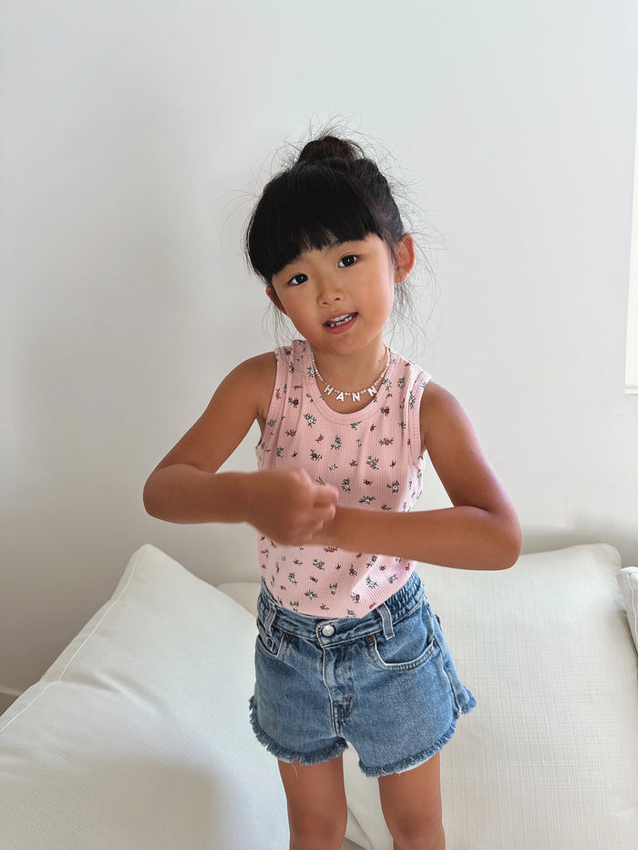 Marta Floral Ribbed Tank Top Pink - Sun Peony Coconut